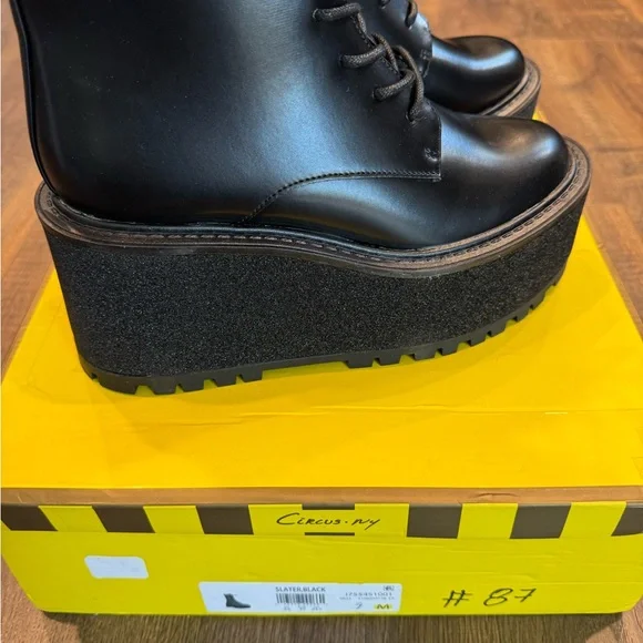 Circus NY by Sam Edelman Black Slater Lace Up Wedge Heel Boots - Picture 2 of 8